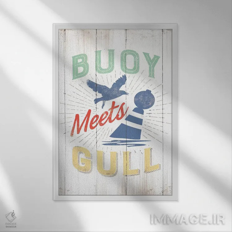 تابلو دکوراتیو شناور با مرغ دریایی ملاقات می کند اثر جی جی براندو - نمای قابدار سفید