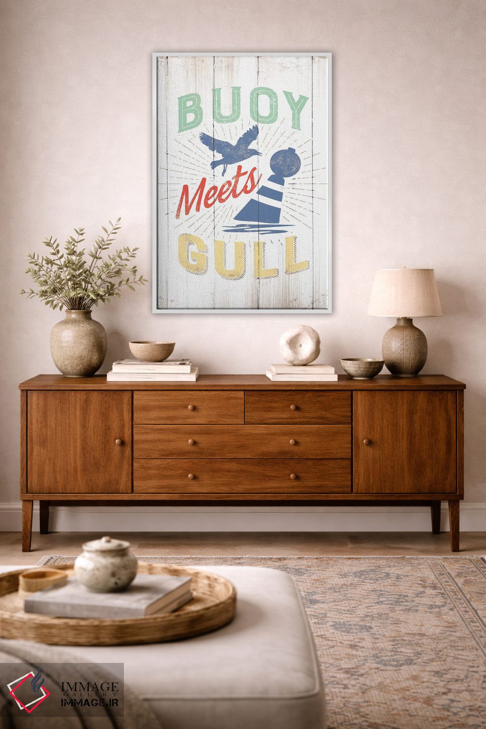 تابلو دکوراتیو شناور با مرغ دریایی ملاقات می کند اثر جی جی براندو - D2W