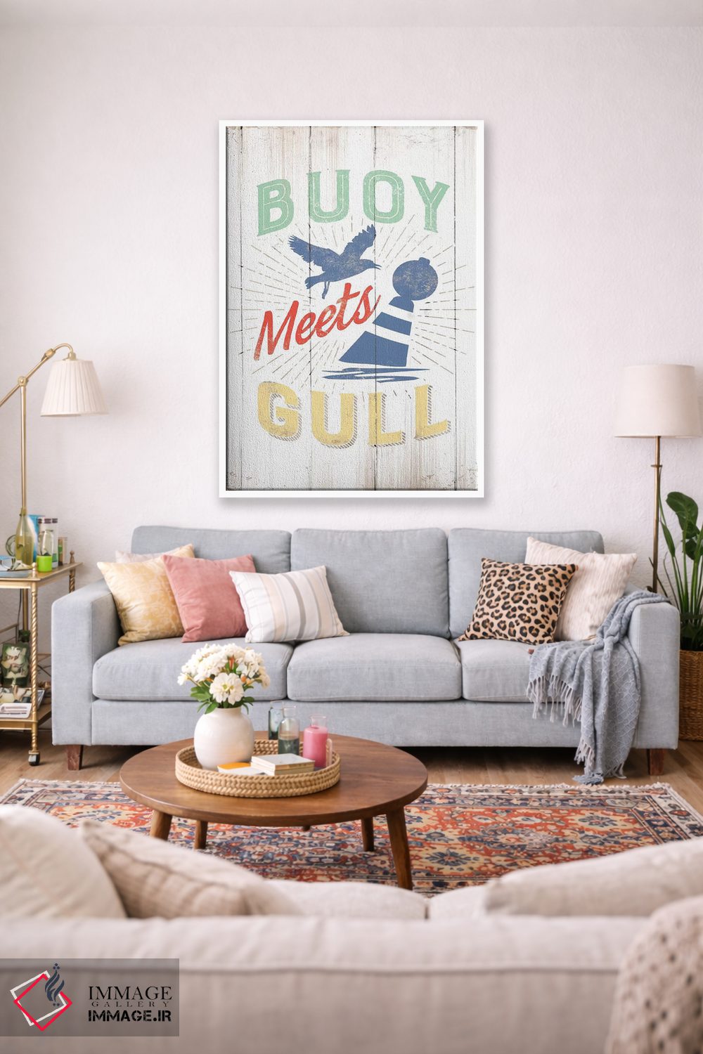 تابلو دکوراتیو شناور با مرغ دریایی ملاقات می کند اثر جی جی براندو - D1W