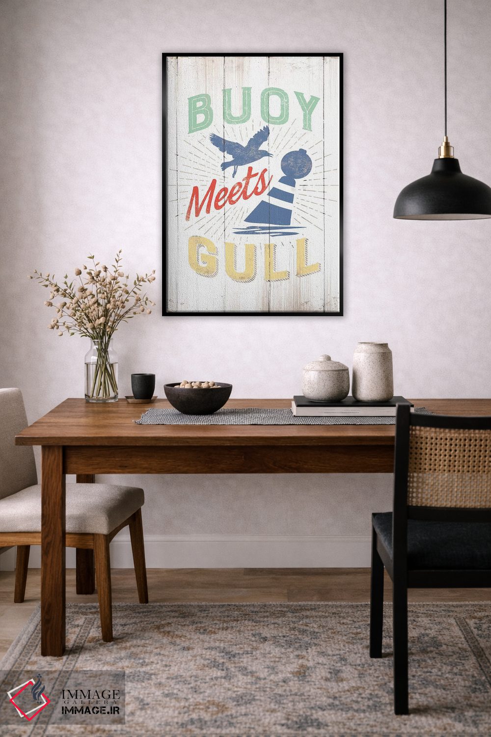 تابلو دکوراتیو شناور با مرغ دریایی ملاقات می کند اثر جی جی براندو - D4B