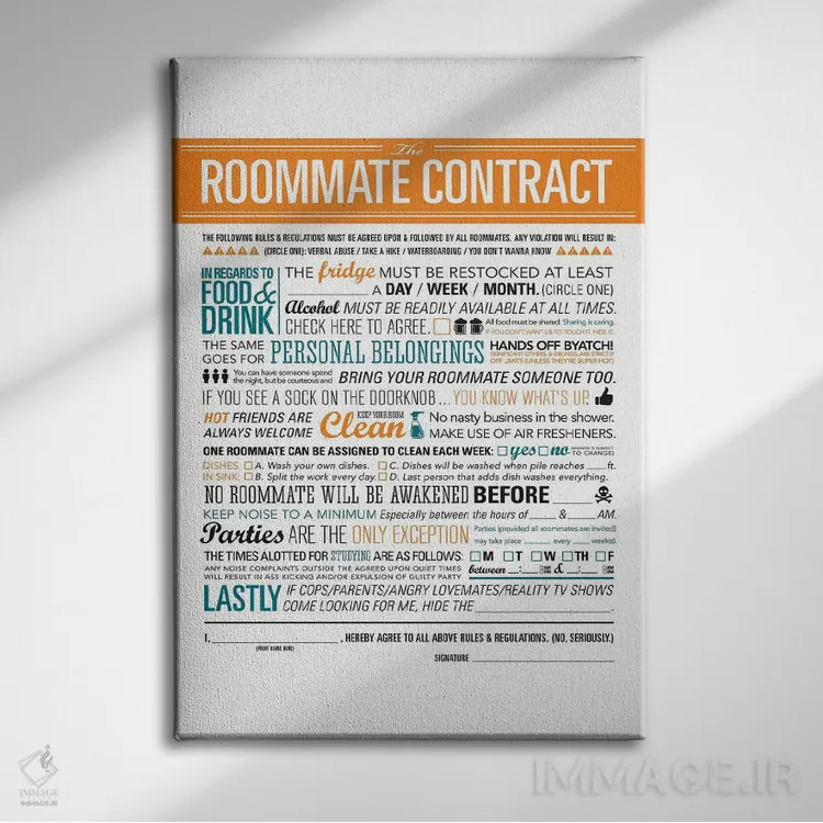 تابلو دکوراتیو قرارداد هم اتاقی اثر جی جی براندو - نمای روبهرو روی دیوار