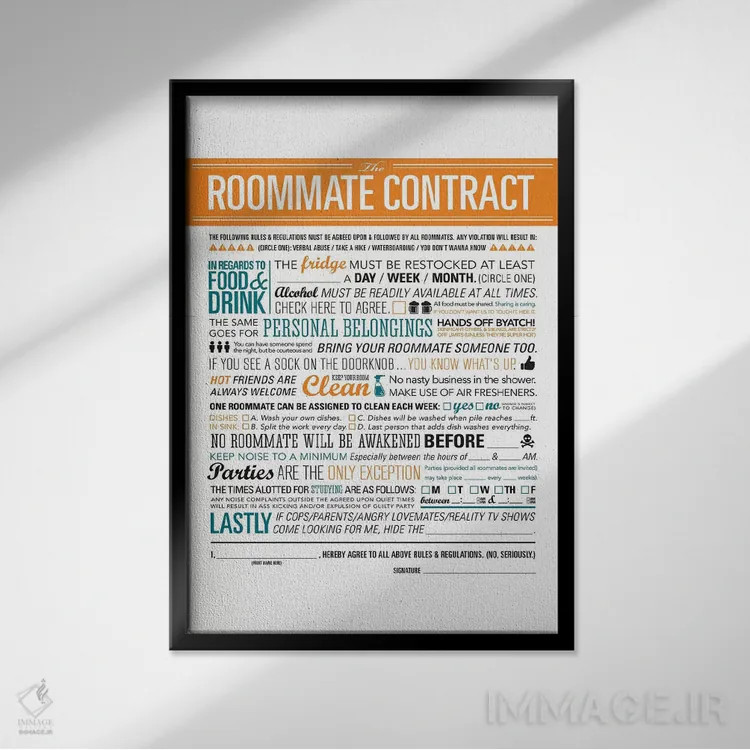 تابلو دکوراتیو قرارداد هم اتاقی اثر جی جی براندو - نمای قابدار مشکی