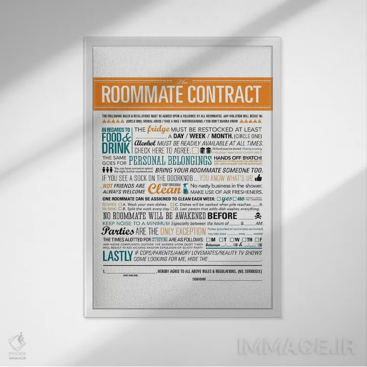 تابلو دکوراتیو قرارداد هم اتاقی اثر جی جی براندو - نمای قابدار سفید