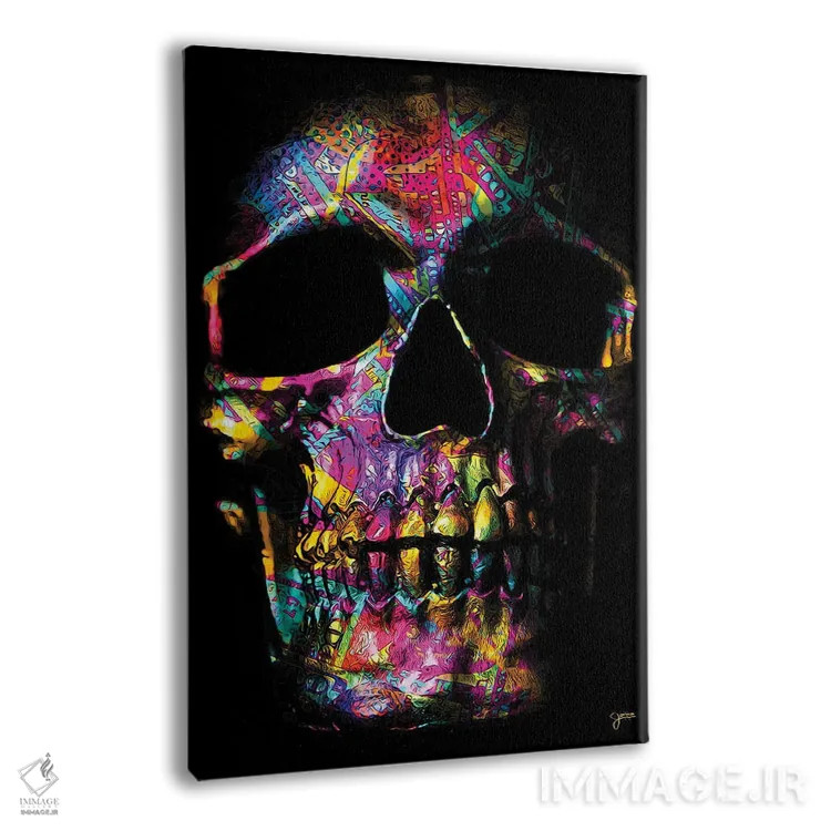 تابلو دکوراتیو جمجمه پولی صورتی اثر جسی جانسون - نمای پرسپکتیو محصول