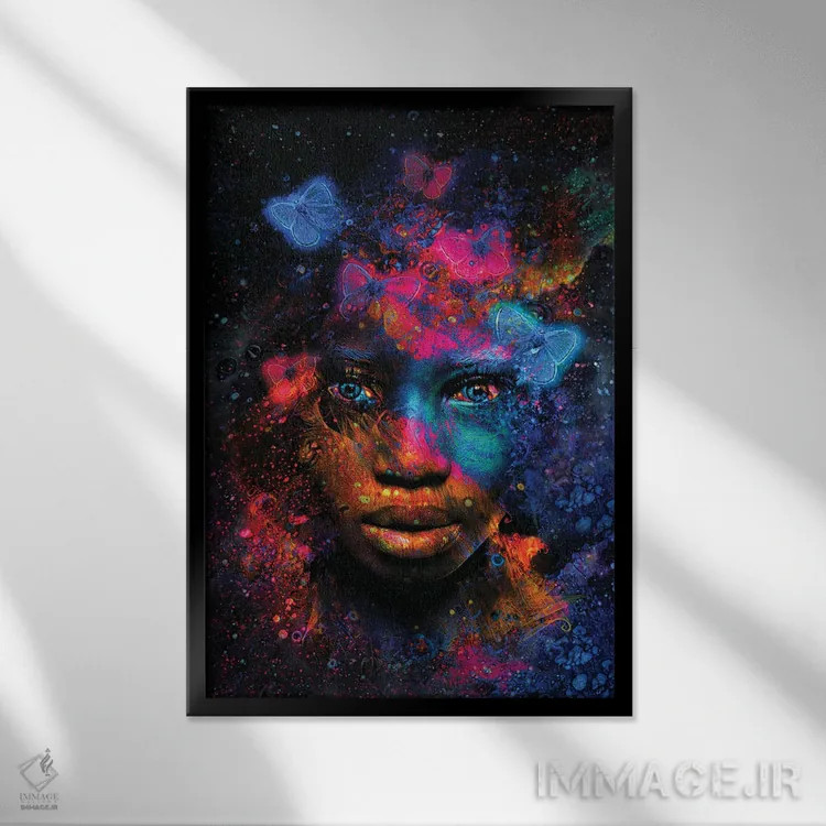 تابلو دکوراتیو اثر پروانه ای - نمای قابدار مشکی