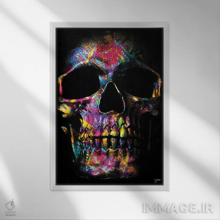 تابلو دکوراتیو جمجمه پولی صورتی اثر جسی جانسون - نمای قابدار سفید
