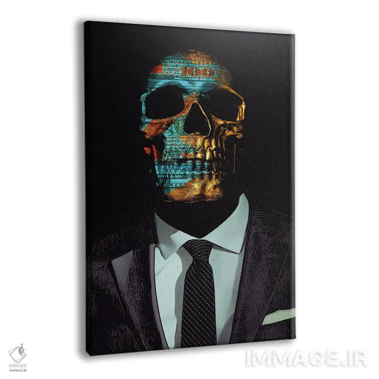 تابلو دکوراتیو جمجمه با کت وشلوار اثر جسی جانسون - نمای پرسپکتیو محصول