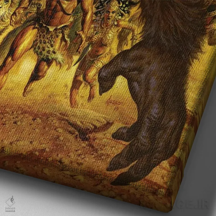 تابلو دکوراتیو تارزان و شیر طلایی اثر جو جوسکو - نمای نزدیک بافت بوم