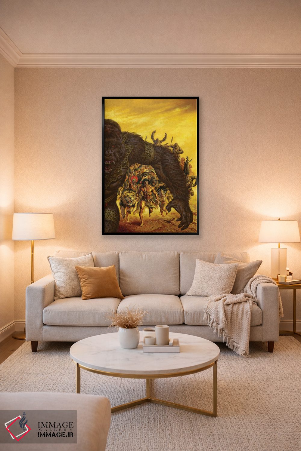 تابلو دکوراتیو تارزان و شیر طلایی اثر جو جوسکو - D4B