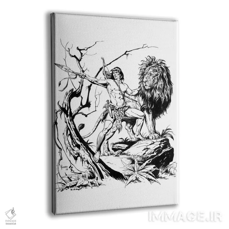 تابلو دکوراتیو تصویر روی جلد تارزان و شیر طلایی اثر جو جوسکو - نمای پرسپکتیو محصول