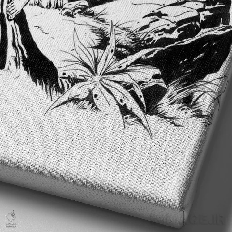 تابلو دکوراتیو تصویر روی جلد تارزان و شیر طلایی اثر جو جوسکو - نمای نزدیک بافت بوم