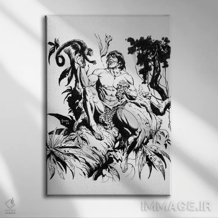 تابلو دکوراتیو تصویر روی جلد تارزان و امپراتوری گمشده اثر جو جوسکو - نمای روبهرو روی دیوار
