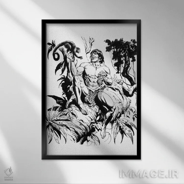 تابلو دکوراتیو تصویر روی جلد تارزان و امپراتوری گمشده اثر جو جوسکو - نمای قابدار مشکی