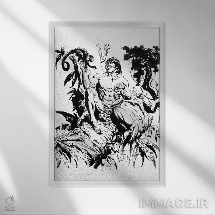 تابلو دکوراتیو تصویر روی جلد تارزان و امپراتوری گمشده اثر جو جوسکو - نمای قابدار سفید
