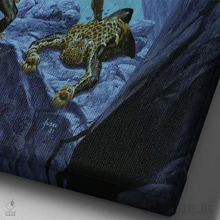 تابلو دکوراتیو تارزان و مردان پلنگ پوش اثر جو جوسکو - نمای نزدیک بافت بوم