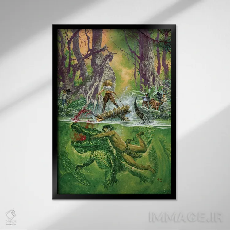 تابلو دکوراتیو تارزان و مرد شیرنما اثر جو جوسکو - نمای قابدار مشکی