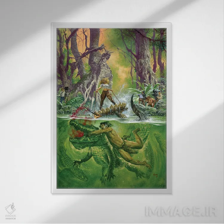 تابلو دکوراتیو تارزان و مرد شیرنما اثر جو جوسکو - نمای قابدار سفید