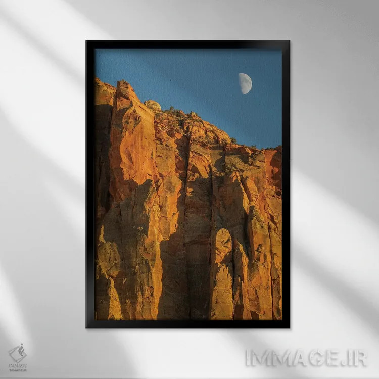 تابلو دکوراتیو Zion National Park, Moon over The Watchman,یوتا، پارک… اثر جیمی و جودی وایلد - نمای قابدار مشکی