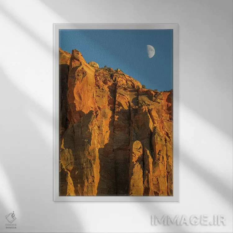 تابلو دکوراتیو Zion National Park, Moon over The Watchman,یوتا، پارک… اثر جیمی و جودی وایلد - نمای قابدار سفید