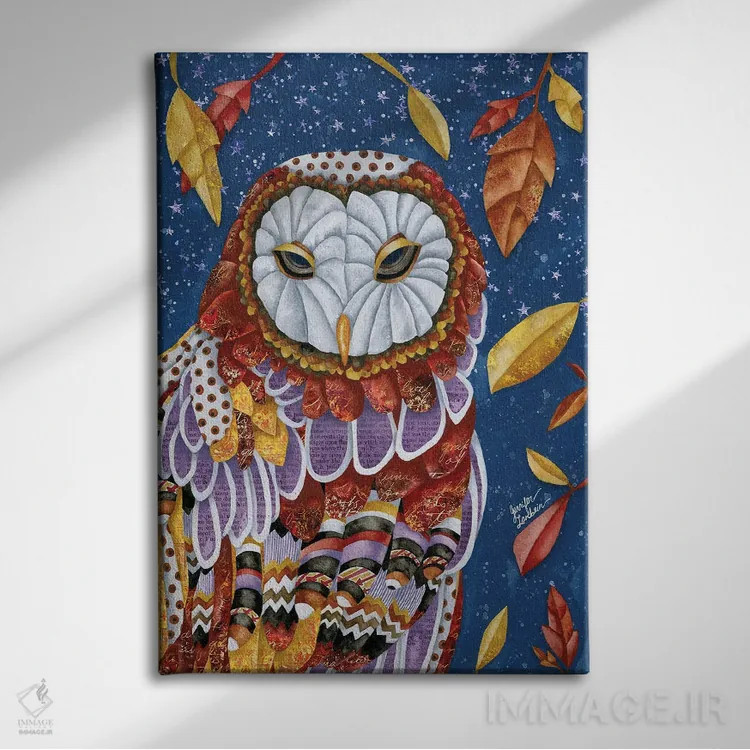 تابلو دکوراتیو هاله جغد اثر جنیفر لمباین - نمای روبهرو روی دیوار