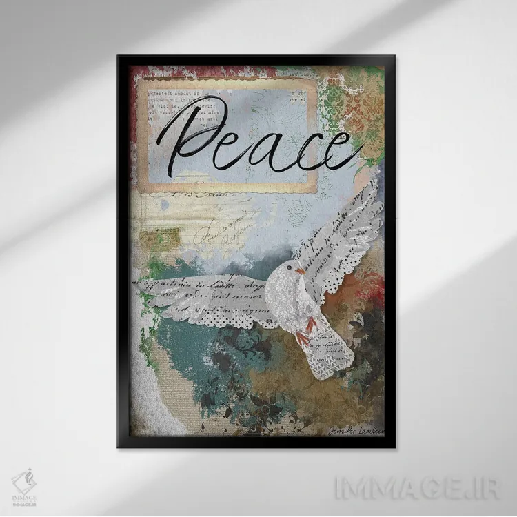 تابلو دکوراتیو کبوتر صلح اثر جنیفر لمباین - نمای قابدار مشکی