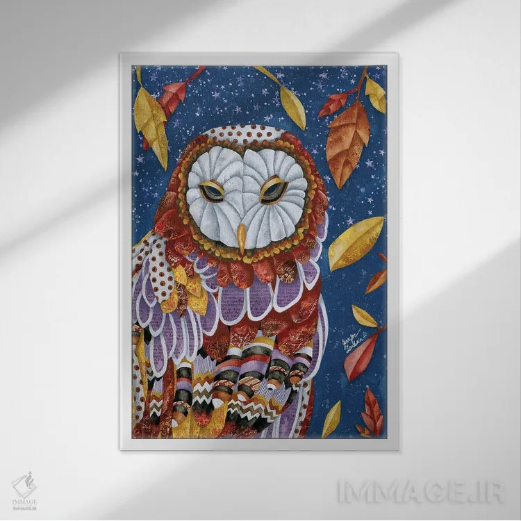 تابلو دکوراتیو هاله جغد اثر جنیفر لمباین - نمای قابدار سفید