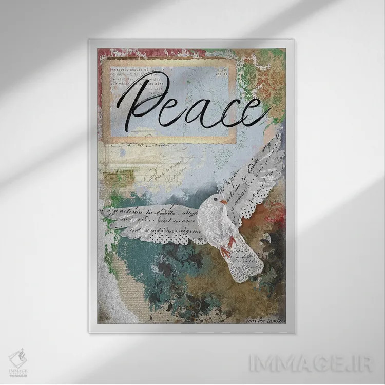 تابلو دکوراتیو کبوتر صلح اثر جنیفر لمباین - نمای قابدار سفید