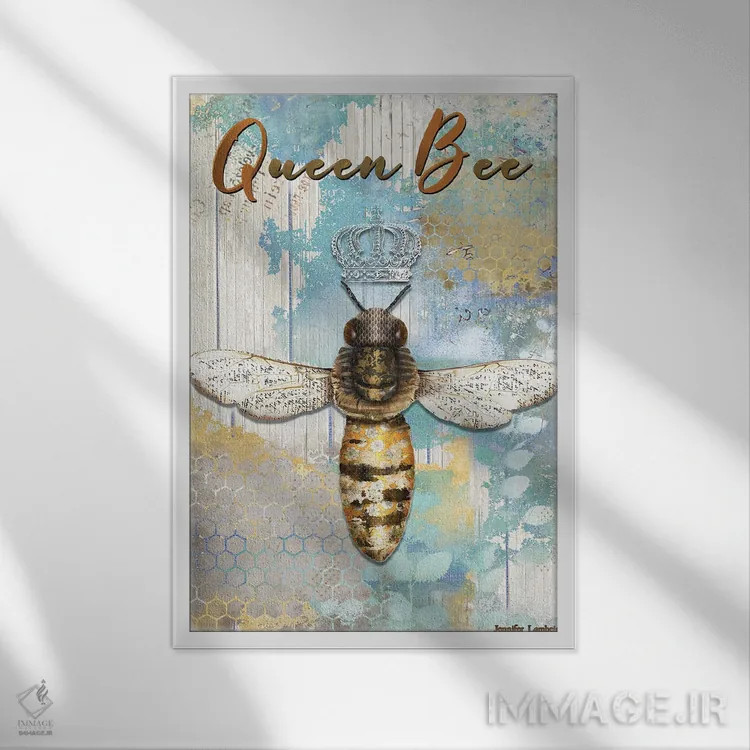 تابلو دکوراتیو ملکه زنبورها اثر جنیفر لمباین - نمای قابدار سفید