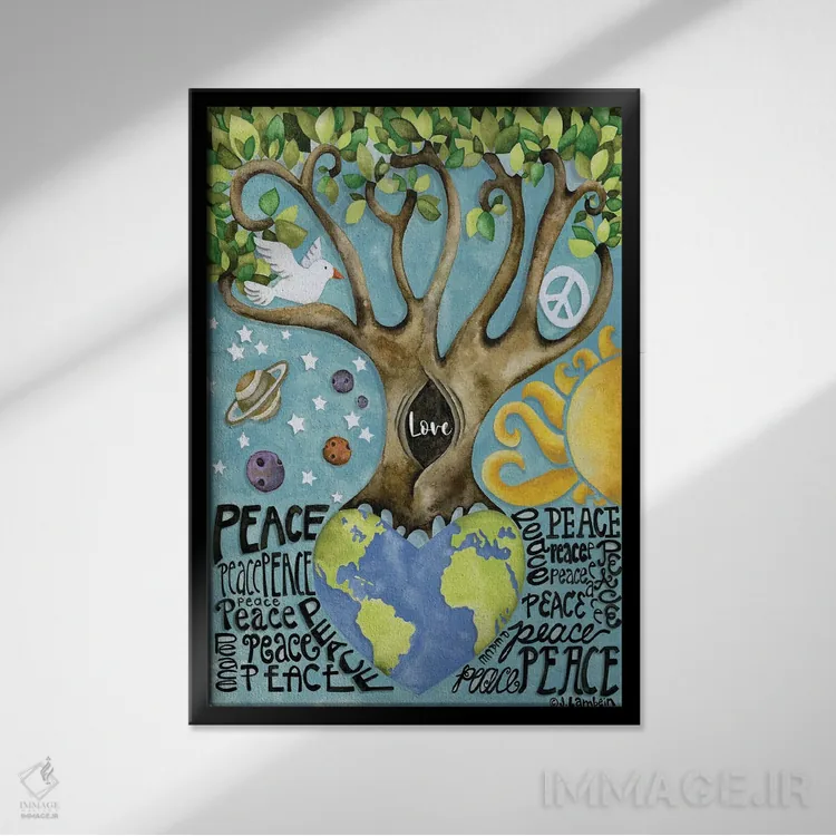 تابلو دکوراتیو صلح و عشق اثر جنیفر لمباین - نمای قابدار مشکی