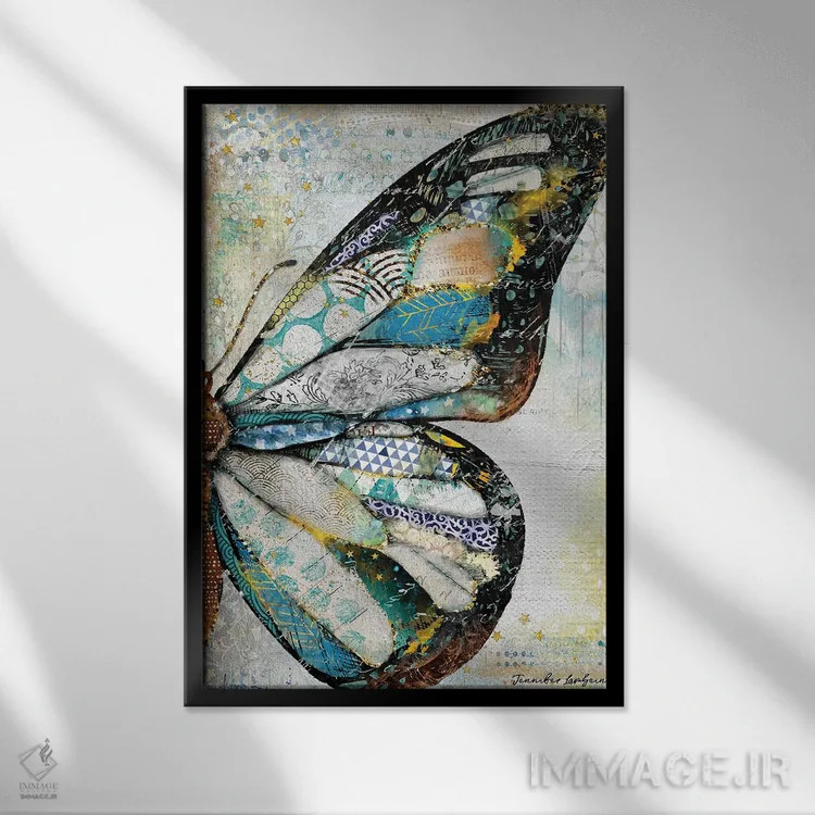 تابلو دکوراتیو پروانه نور ستارگان اثر جنیفر لمباین - نمای قابدار مشکی