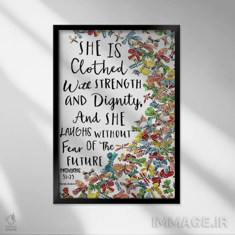 تابلو دکوراتیو او با پروانه ها پوشانده شده است اثر جنیفر لمباین - نمای قابدار مشکی