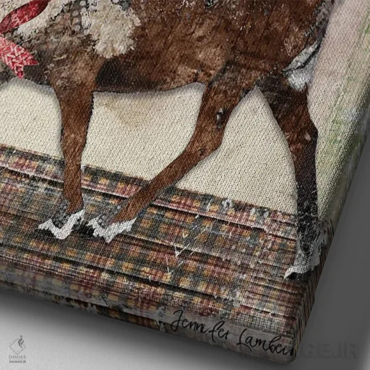 تابلو دکوراتیو خوشحالی گوزن شمالی اثر جنیفر لمباین - نمای نزدیک بافت بوم