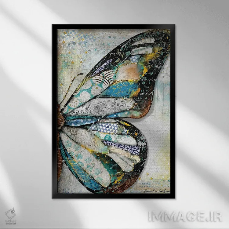 تابلو دکوراتیو بال پروانه نور ستارگان اثر جنیفر لمباین - نمای قابدار مشکی