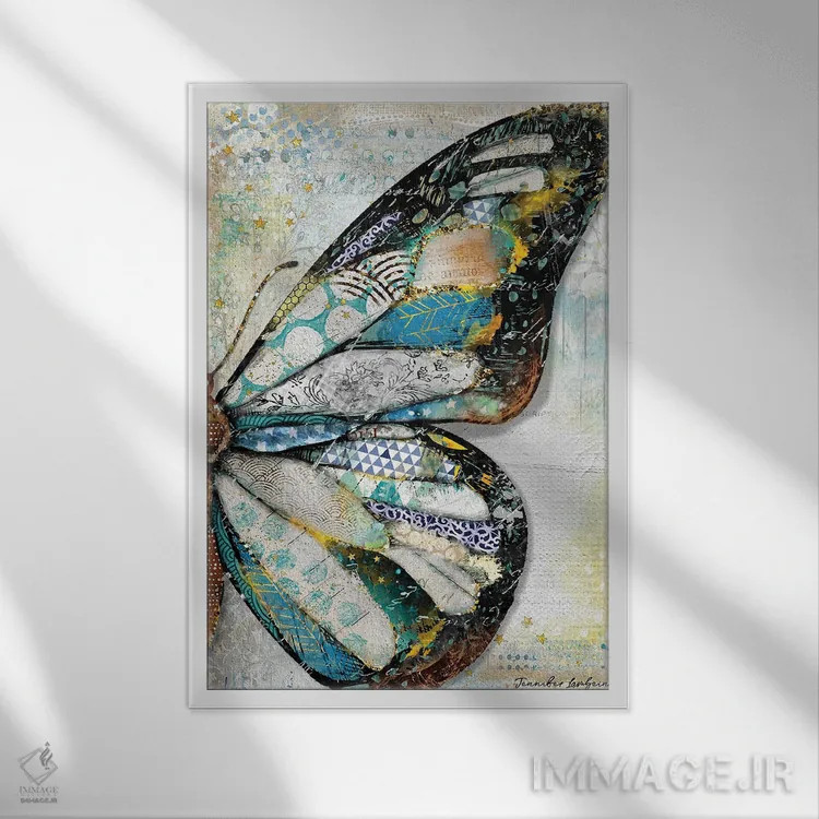 تابلو دکوراتیو بال پروانه نور ستارگان اثر جنیفر لمباین - نمای قابدار سفید