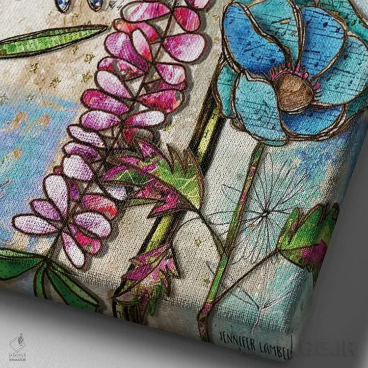 تابلو دکوراتیو تابستان پرستاره اثر جنیفر لمباین - نمای نزدیک بافت بوم