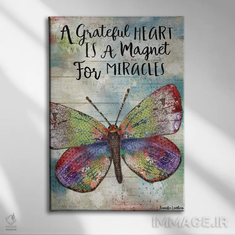 تابلو دکوراتیو قلبی شکرگزار اثر جنیفر لمباین - نمای روبهرو روی دیوار