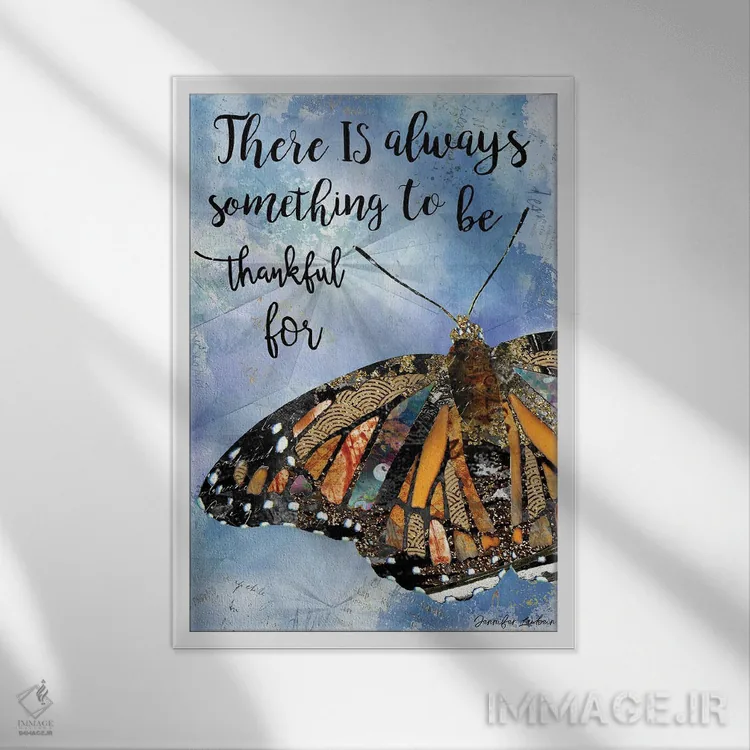 تابلو دکوراتیو شکرگزار باش اثر جنیفر لمباین - نمای قابدار سفید