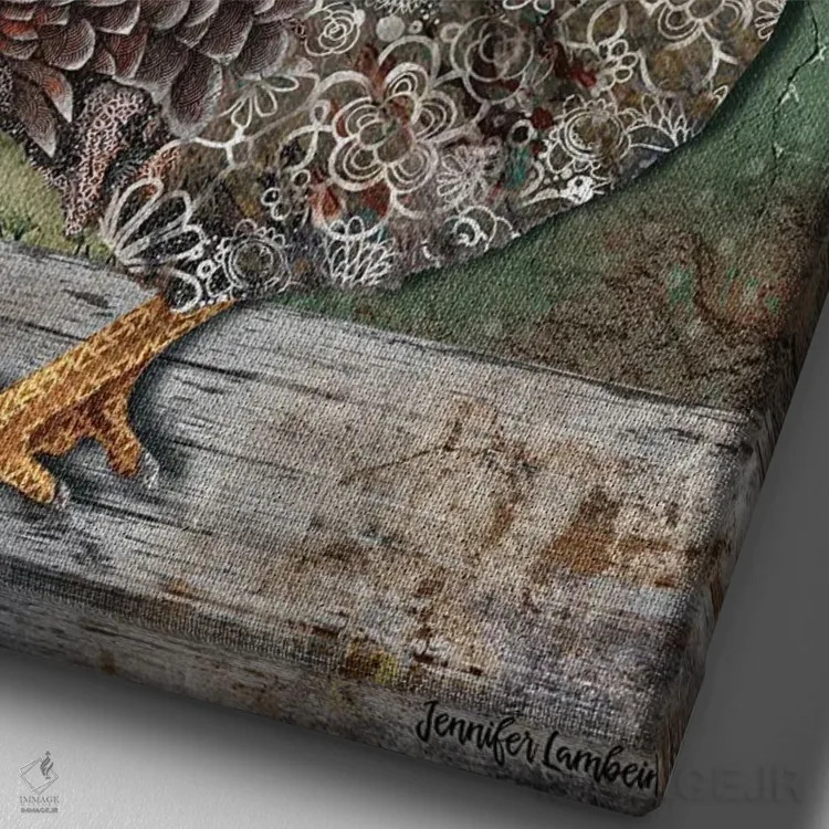 تابلو دکوراتیو مرغ قوی اثر جنیفر لمباین - نمای نزدیک بافت بوم