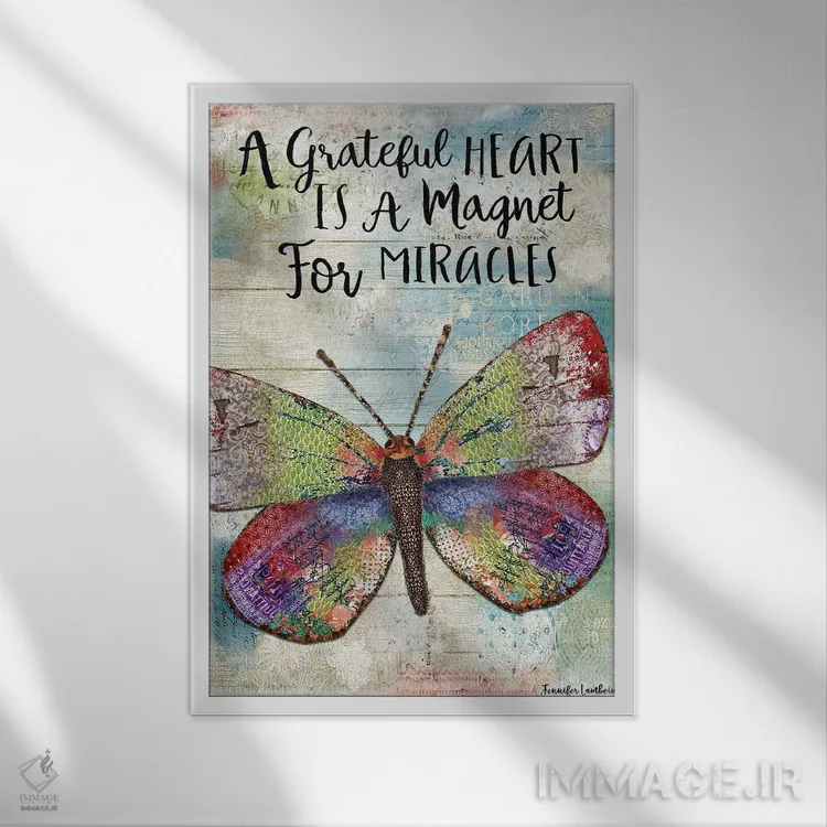 تابلو دکوراتیو قلبی شکرگزار اثر جنیفر لمباین - نمای قابدار سفید