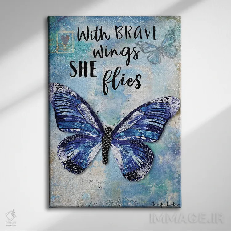 تابلو دکوراتیو با بال های شجاع اثر جنیفر لمباین - نمای روبهرو روی دیوار