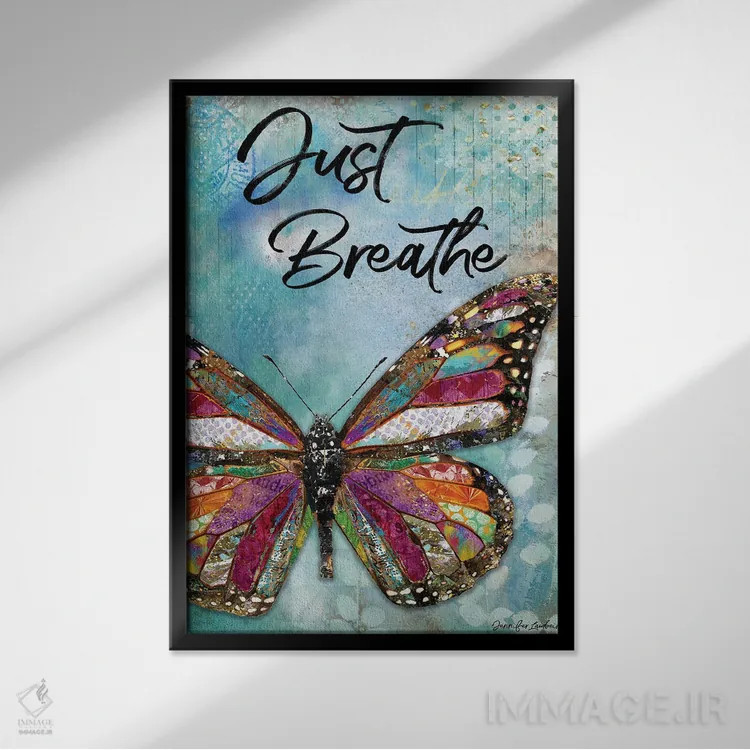 تابلو دکوراتیو فقط نفس بکش، پروانه اثر جنیفر لمباین - نمای قابدار مشکی