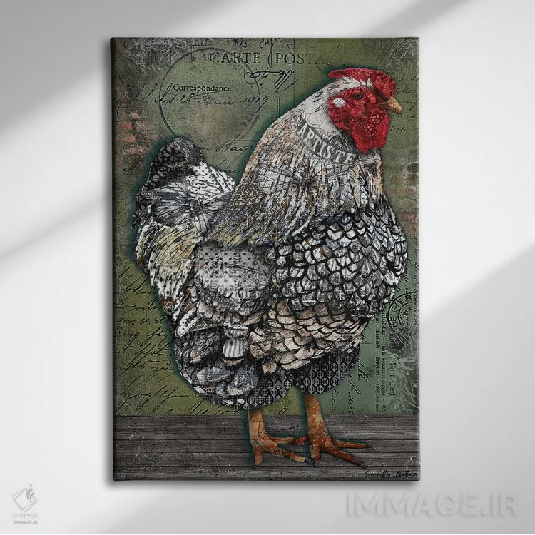 تابلو دکوراتیو مرغ هنرمند اثر جنیفر لمباین - نمای روبهرو روی دیوار