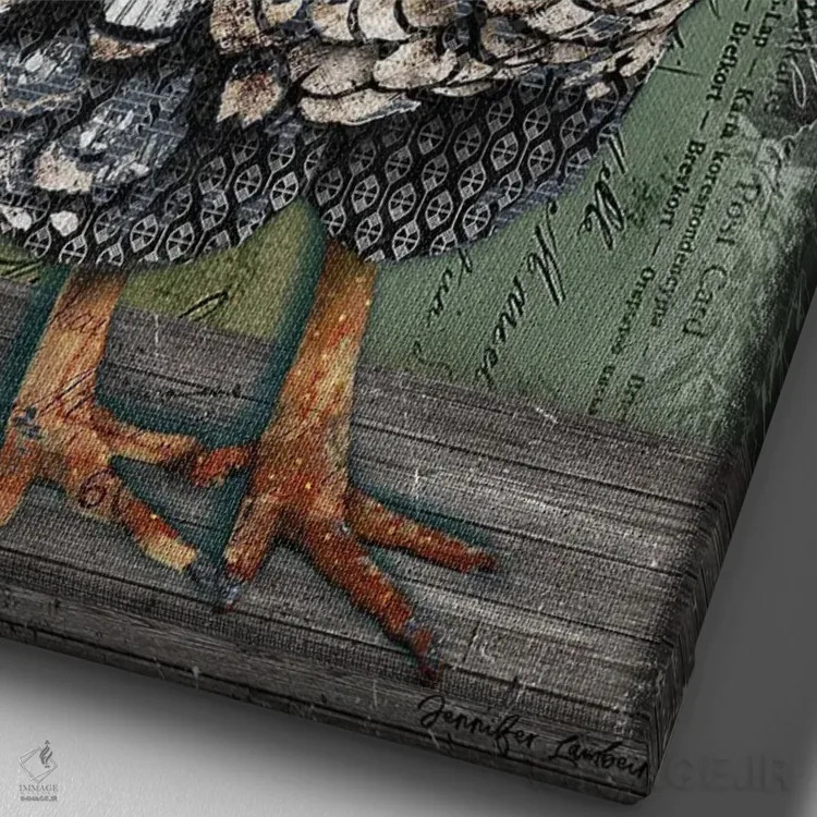 تابلو دکوراتیو مرغ هنرمند اثر جنیفر لمباین - نمای نزدیک بافت بوم