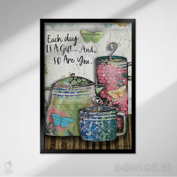 تابلو دکوراتیو هر روز یک هدیه است اثر جنیفر لمباین - نمای قابدار مشکی