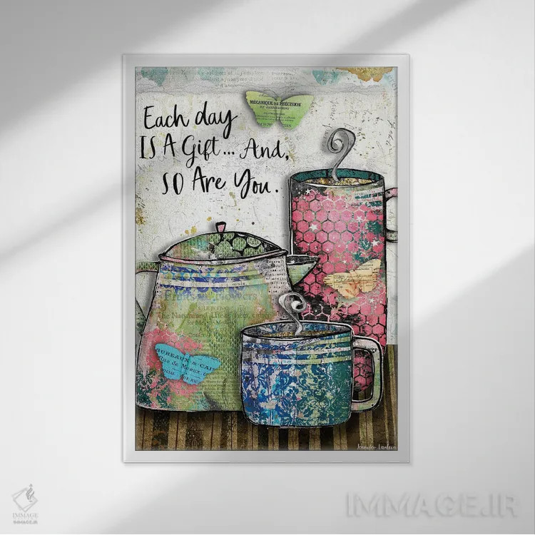 تابلو دکوراتیو هر روز یک هدیه است اثر جنیفر لمباین - نمای قابدار سفید