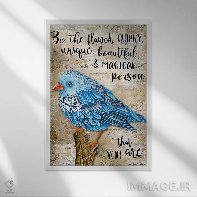 تابلو دکوراتیو همان پرنده ناقص باش اثر جنیفر لمباین - نمای قابدار سفید