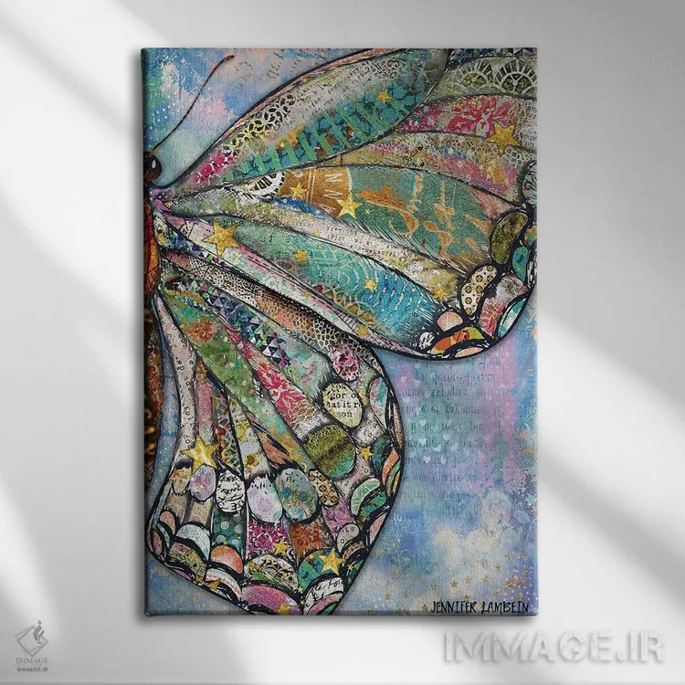 تابلو دکوراتیو بال پروانه ای آرزوهای نور ستاره اثر جنیفر لمباین - نمای روبهرو روی دیوار