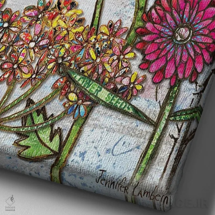 تابلو دکوراتیو شکوفه های رویایی اثر جنیفر لمباین - نمای نزدیک بافت بوم