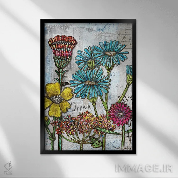 تابلو دکوراتیو شکوفه های رویایی اثر جنیفر لمباین - نمای قابدار مشکی