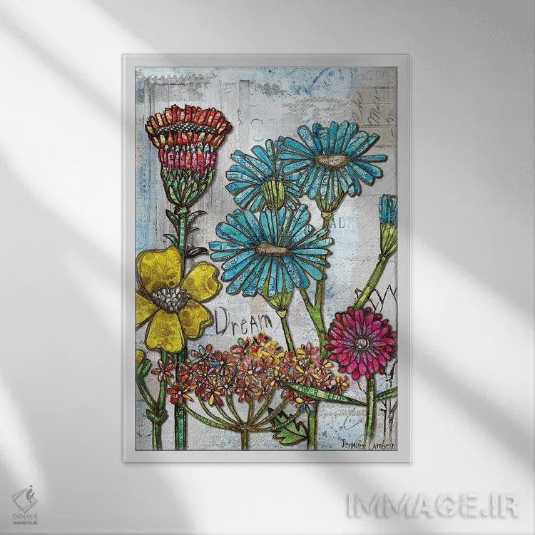 تابلو دکوراتیو شکوفه های رویایی اثر جنیفر لمباین - نمای قابدار سفید